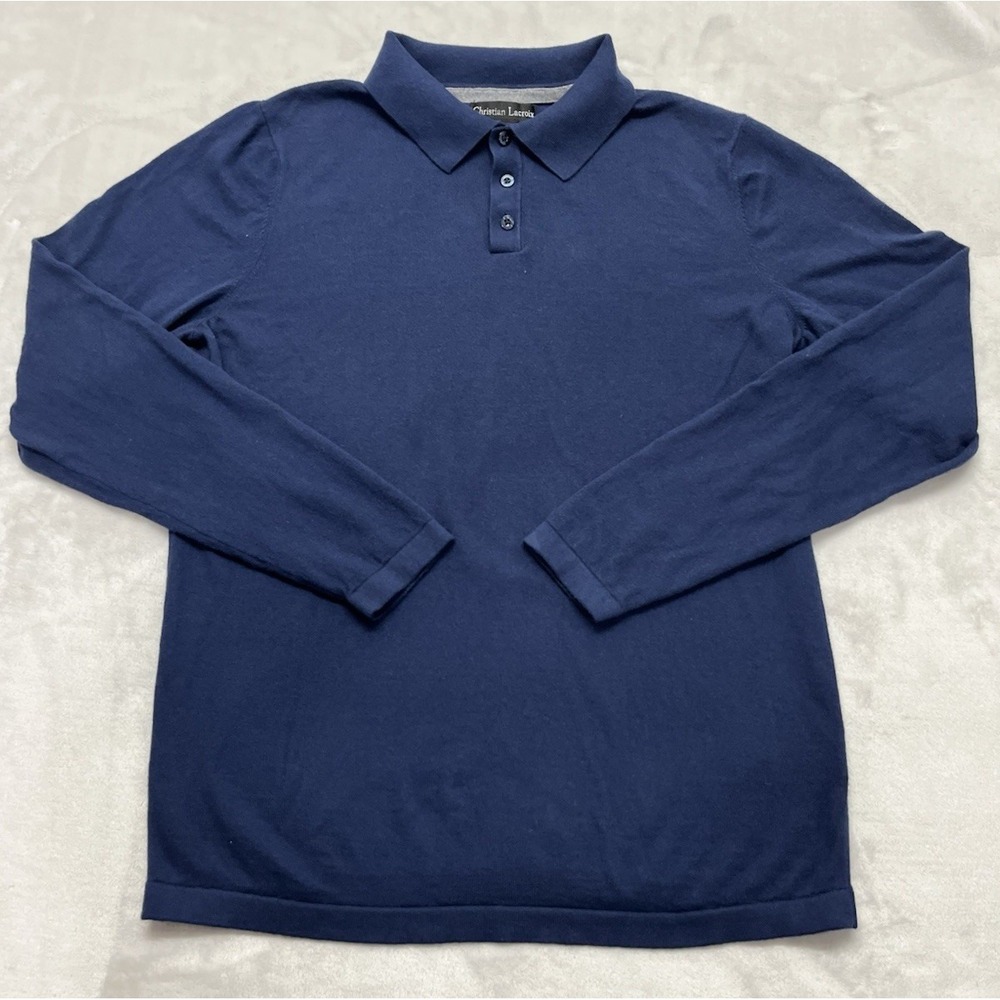 Christian Lacroix Sweater Shirt Men Large Navy Cashmere Blend Stretch Preppy